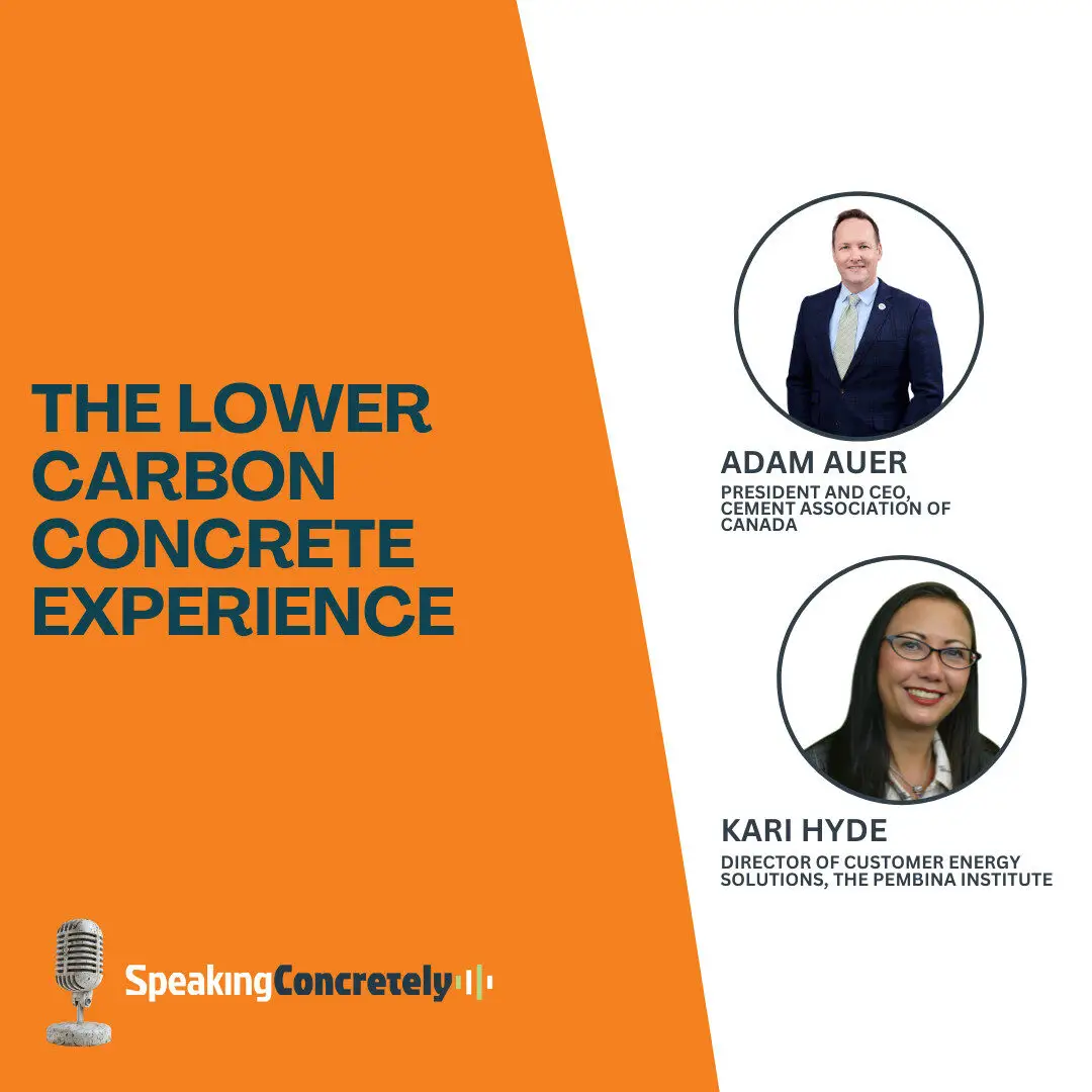 The Lower Carbon Concrete Experience. Podcast episode with Kari Hyde, hosted by Adam Auer.